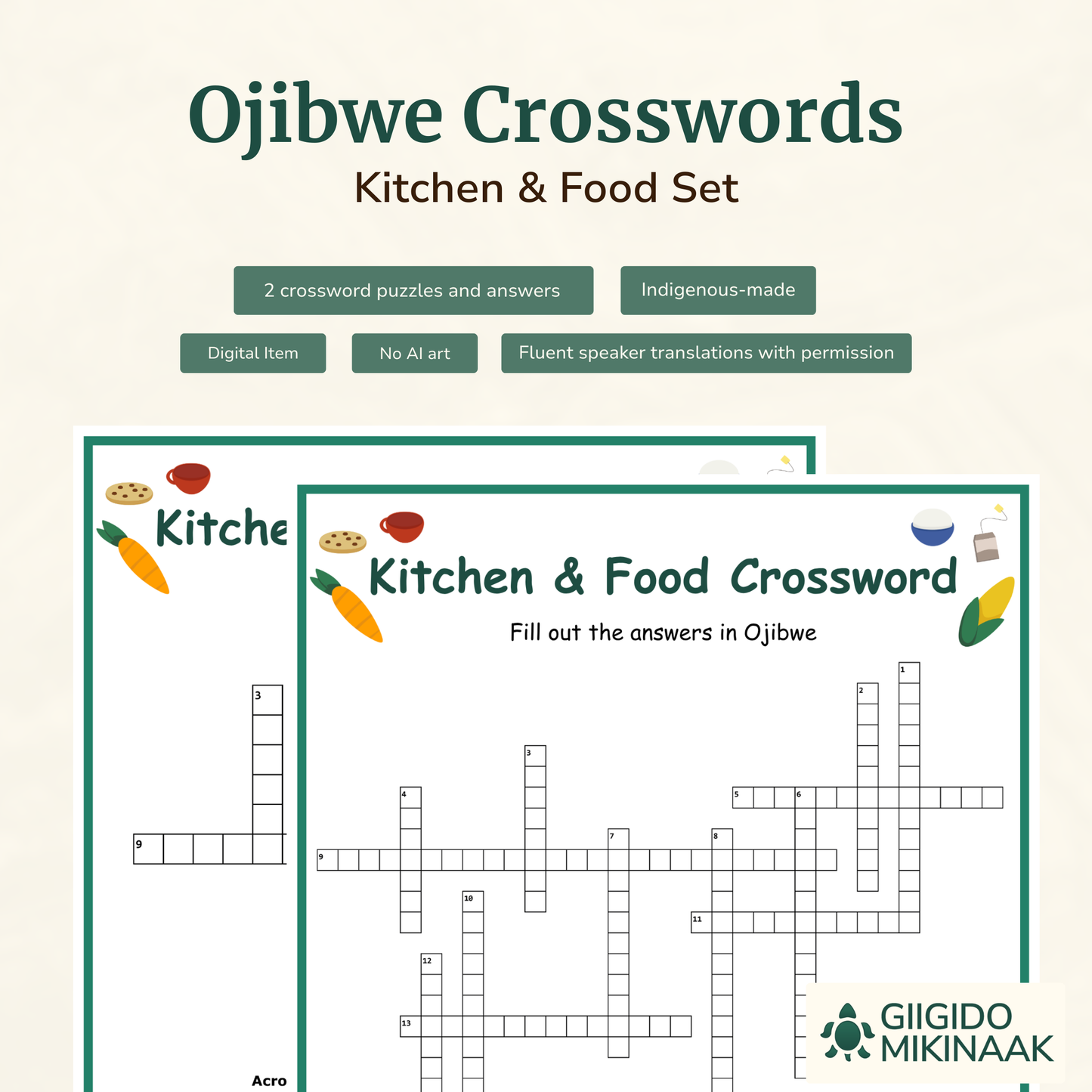 Ojibwe Kitchen & Food Crossword 2 Puzzles