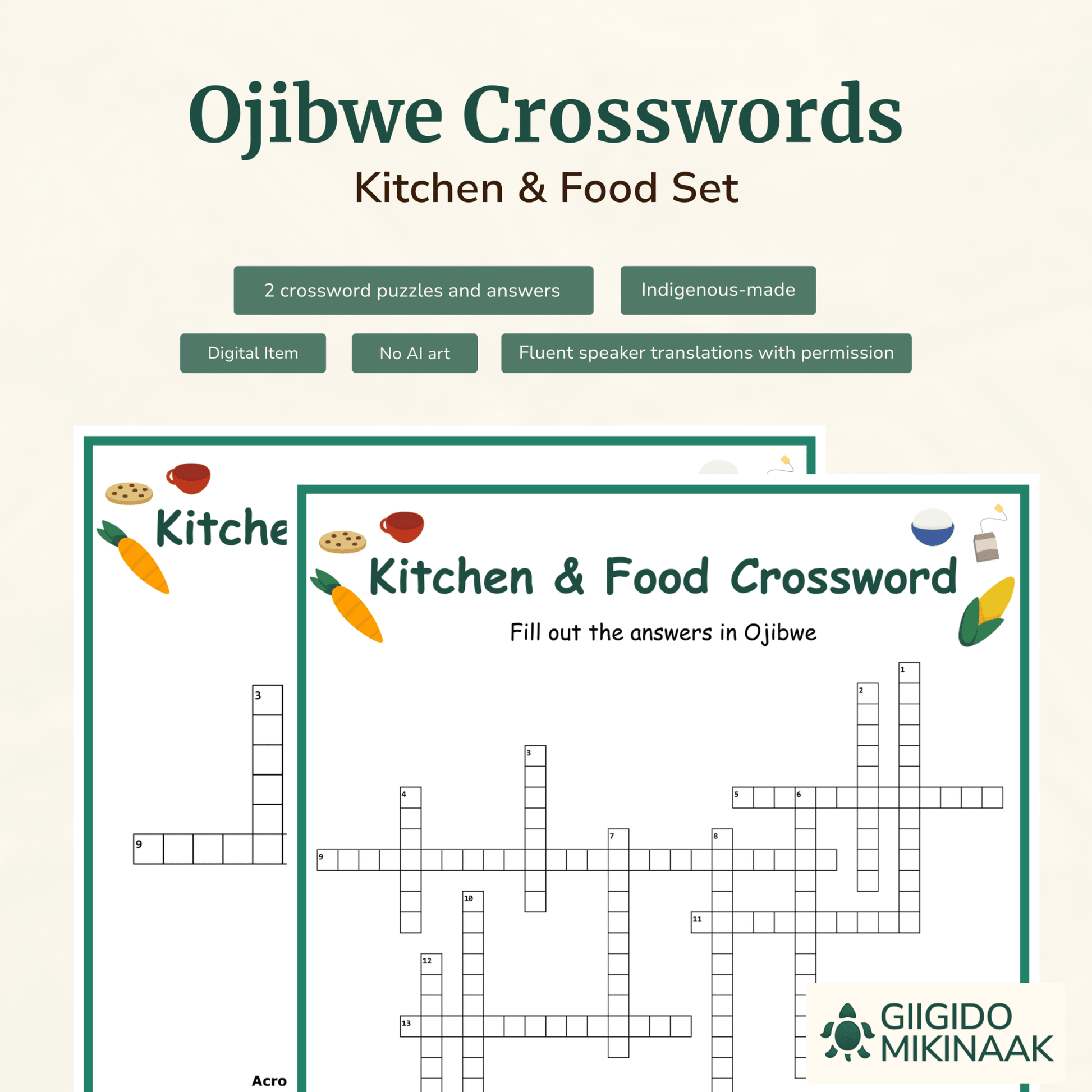 Ojibwe Kitchen & Food Crossword 2 Puzzles - Giigido Mikinaak